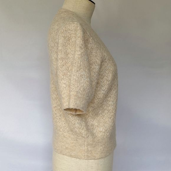 Boden Cardigan Pointelle Knit Button Front Short Sleeve Cropped Oatmeal M NWT - Picture 6 of 16